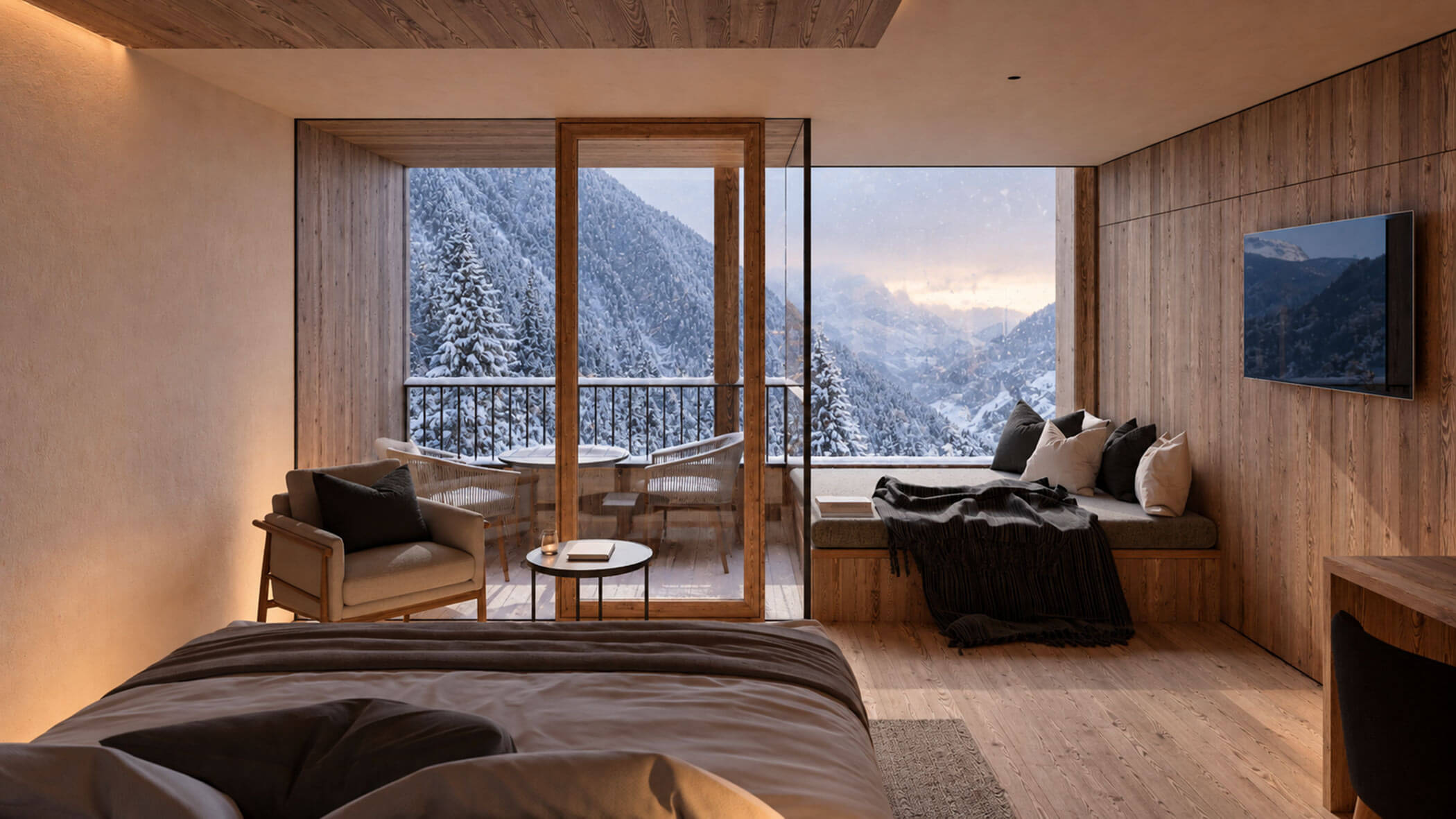 Ausblick vom Zimmer im Winter